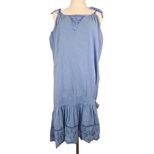 90s does 20s Vintage Greek Fairy Blue Embroidered Drop Waist Dress